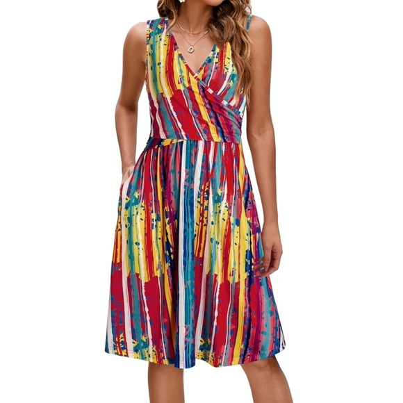 OUGES V-Neck Dress Sleeveless Maternity Nursing Gown Breastfeeding Postpartum - Picture 12 of 16